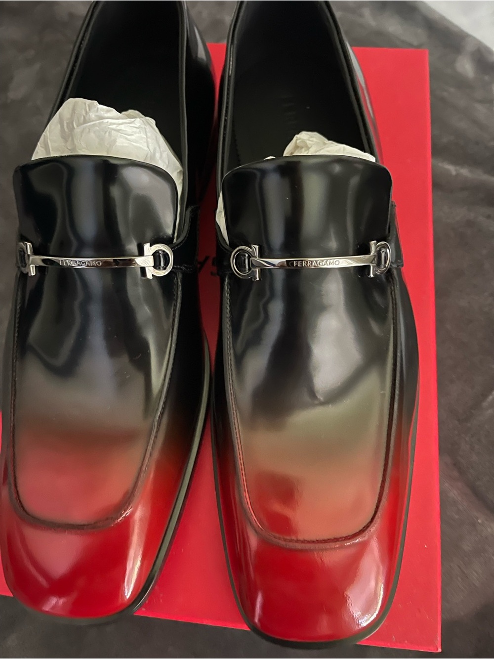 Salvatore Ferragamo Black to Red Ombre Leather Bit Loafers